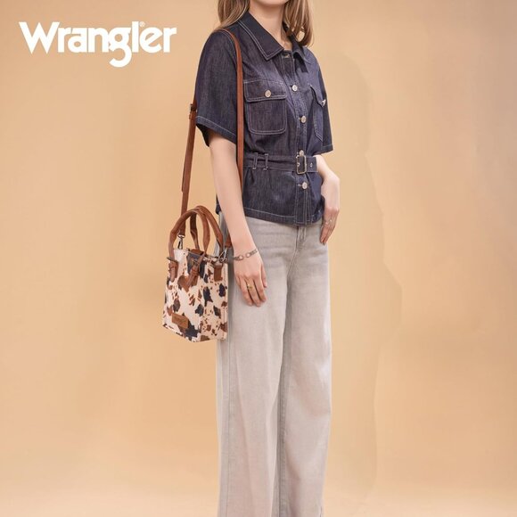 Small Canvas Crossbody Bag Women Aztec Cow Print Compact Western Purse - Picture 2 of 6